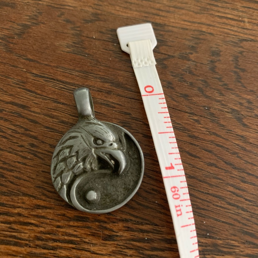 Pewter eagle pendant, yinyang round center! Unique